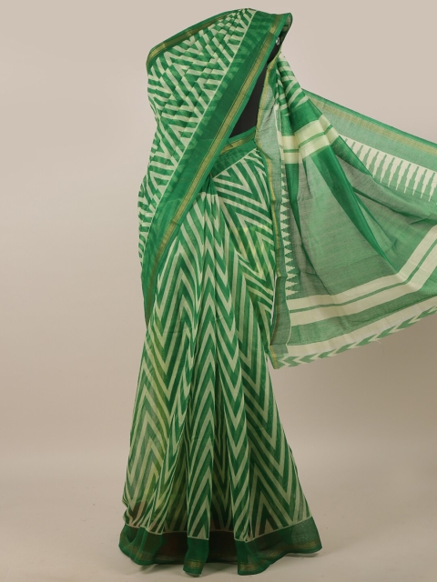 

Pothys Green & White Printed Saree