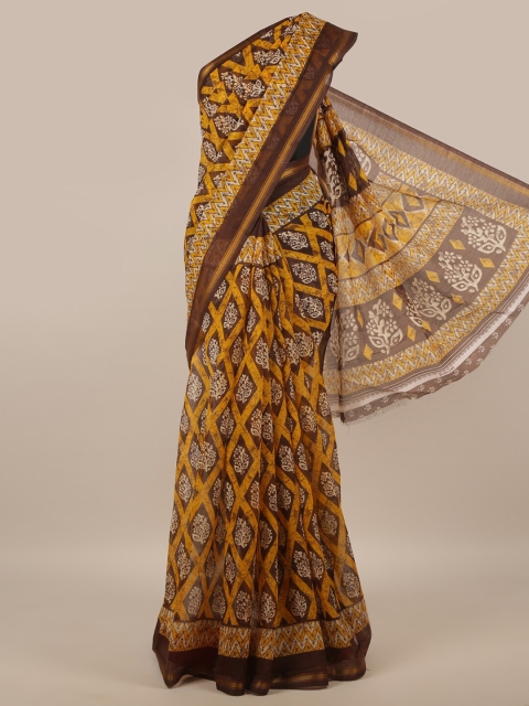 

Pothys Yellow & Brown Ethnic Motifs Zari Saree