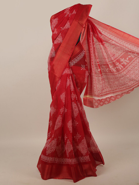 

Pothys Red & White Ethnic Motifs Zari Saree