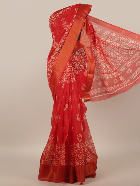 

Pothys Red & Orange Floral Zari Saree