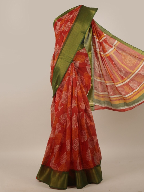 

Pothys Orange & Green Floral Zari Saree