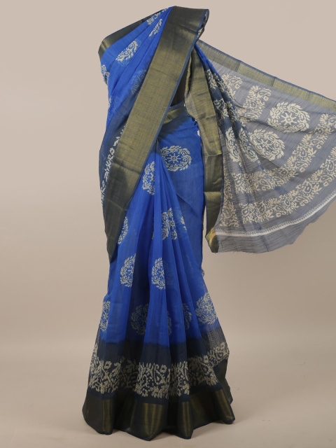 

Pothys Blue & Off White Ethnic Motifs Zari Saree