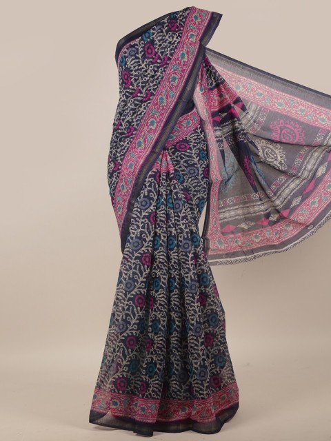

Pothys Blue & Pink Floral Cotton Blend Zari Saree