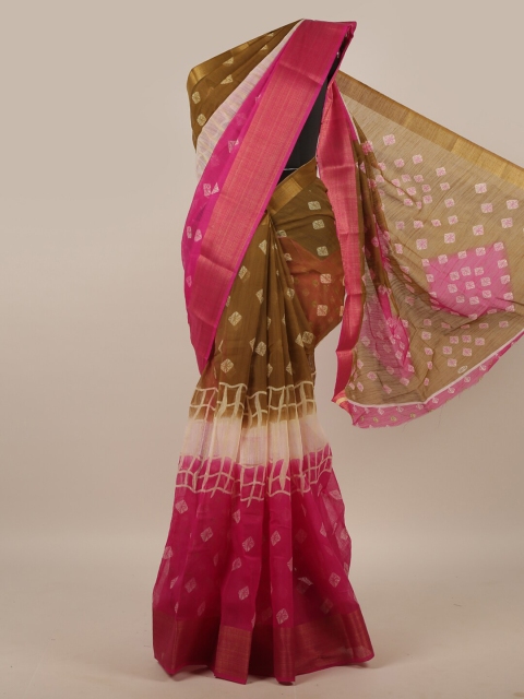 

Pothys Magenta & White Tie and Dye Cotton Blend Saree