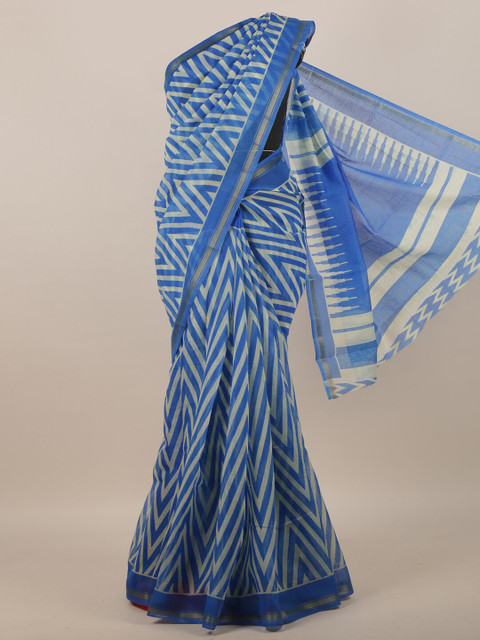 

Pothys Blue & Cream-Coloured Printed Zari Saree