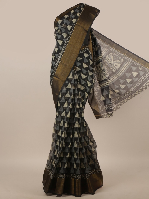 

Pothys Black & Beige Geometric Printed Zari Saree