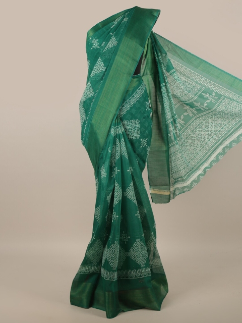 

Pothys Green & White Geometric Printed Cotton Blend Saree