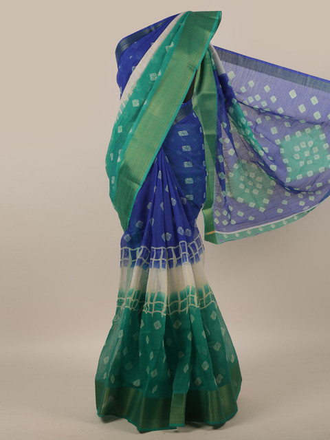 

Pothys Green & Blue Floral Printed Zari Saree