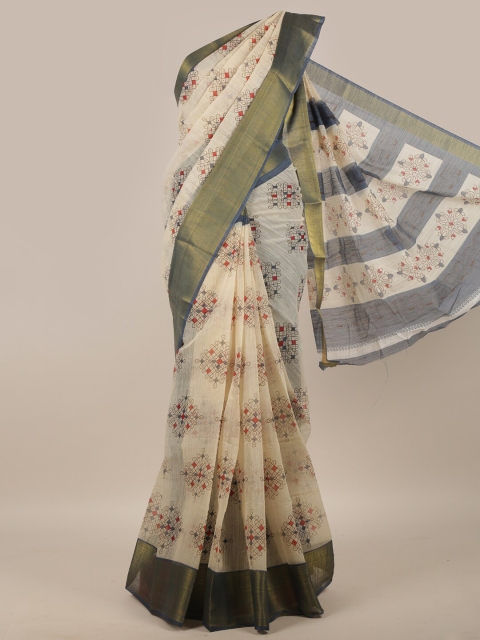 

Pothys Cream-Coloured & Red Ethnic Motifs Zari Saree