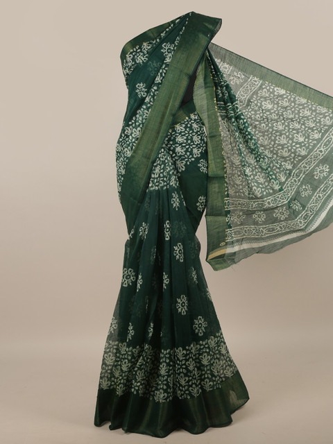 

Pothys Green & White Floral Zari Saree