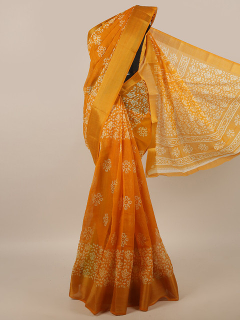 

Pothys Mustard & White Ethnic Motifs Cotton Blend Saree
