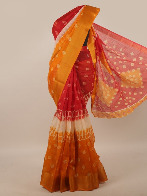 

Pothys Orange & Red Bandhani Zari Saree
