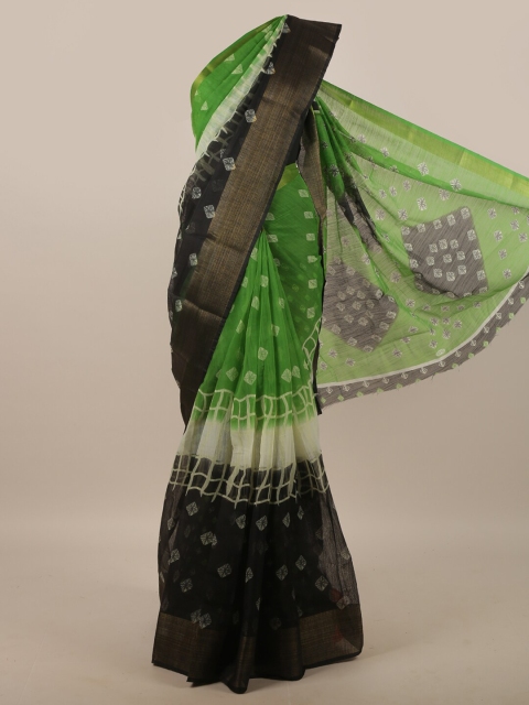 

Pothys Green & Black Bandhani Printed Zari Saree