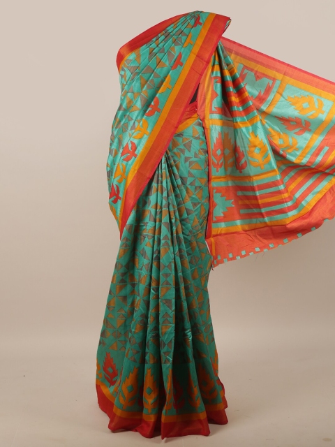 

Pothys Green & Red Jute Silk Saree