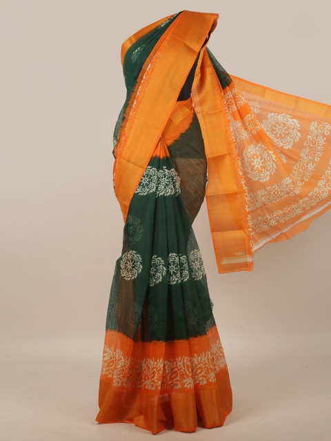 

Pothys Green & Orange Floral Printed Cotton Blend Saree