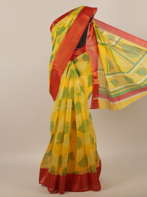 

Pothys Yellow & Green Floral Zari Saree