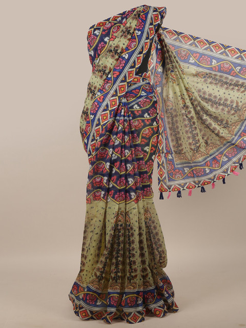 

Pothys Green & Blue Floral Jute Silk Saree
