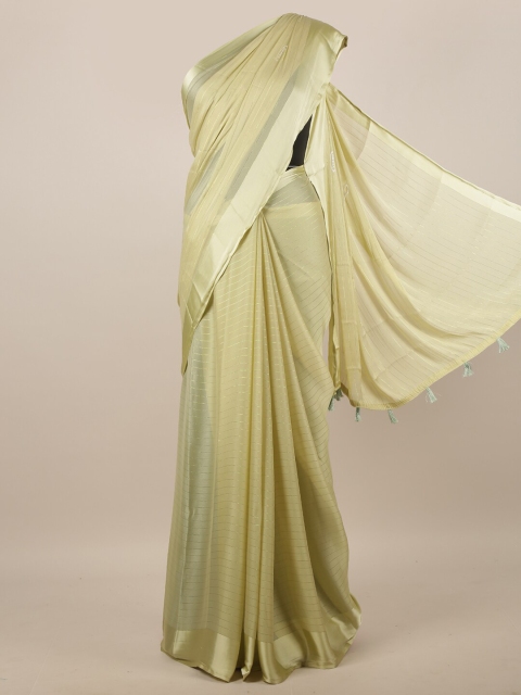 

Pothys Green & Gold-Toned Striped Zari Saree