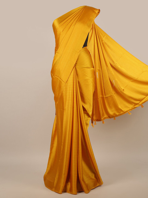 

Pothys Mustard Solid Satin Saree