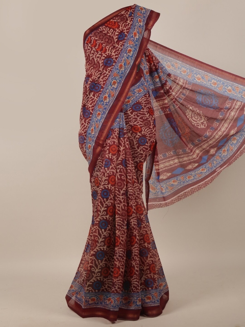 

Pothys Maroon & Blue Floral Zari Saree