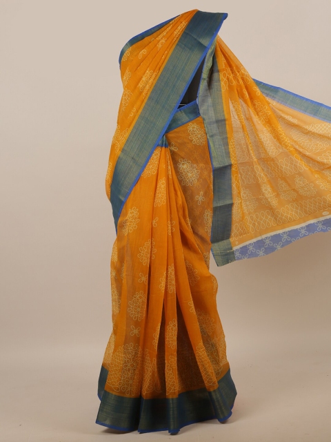 

Pothys Yellow & Blue Ethnic Motifs Printed Zari Saree