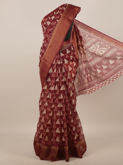 

Pothys Maroon & Off White Geometric Printed Zari Saree