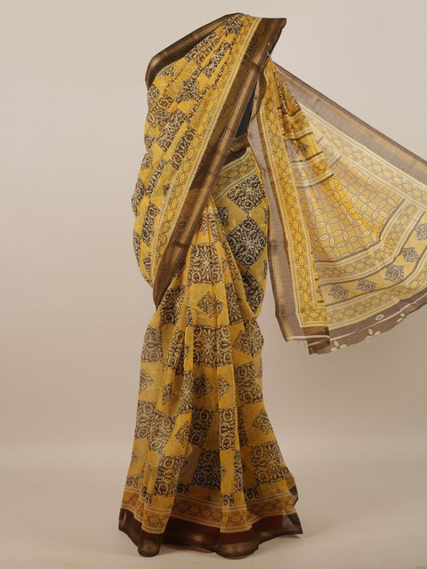 

Pothys Yellow Ethnic Motifs Printed Cotton Blend Saree