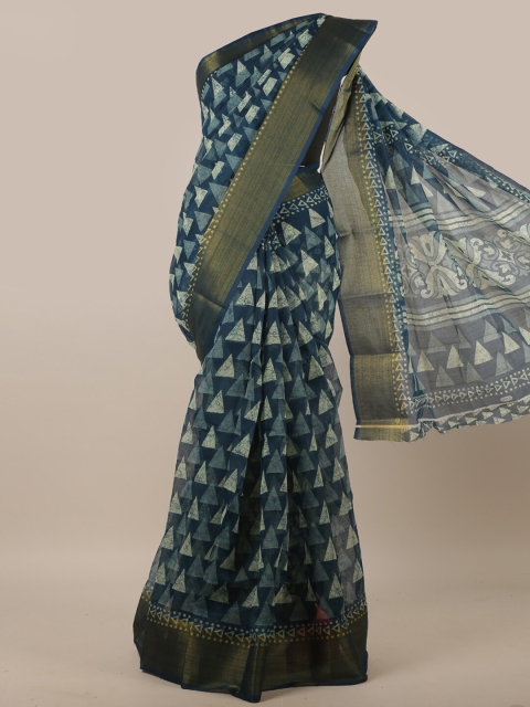 

Pothys Blue & Gold-Toned Zari Saree