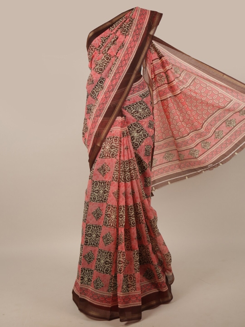 

Pothys Pink & Brown Floral Printed Saree