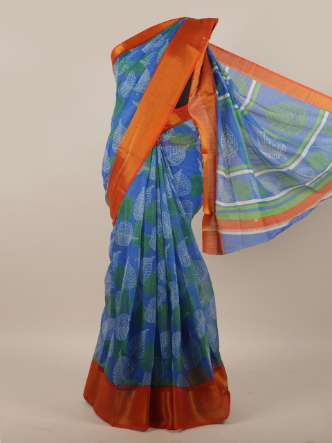 

Pothys Blue & Orange Floral Saree
