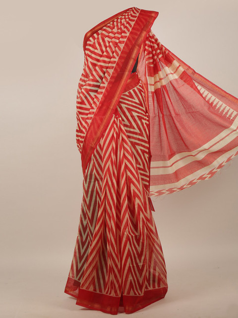 

Pothys Red & White Striped Saree