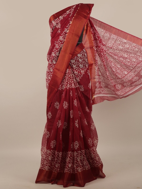 

Pothys Maroon & White Floral Zari Saree