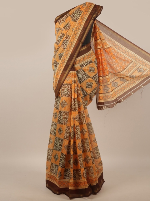 

Pothys Orange & Brown Floral Zari Saree