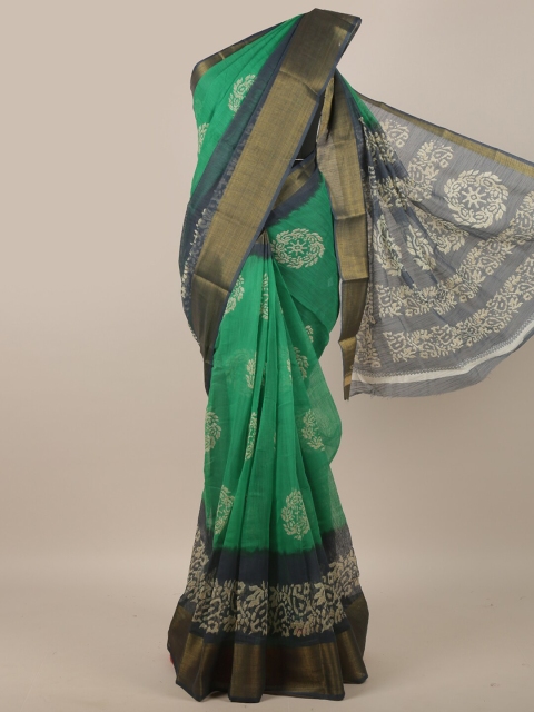 

Pothys Green & Blue Ethnic Motifs Printed Zari Saree