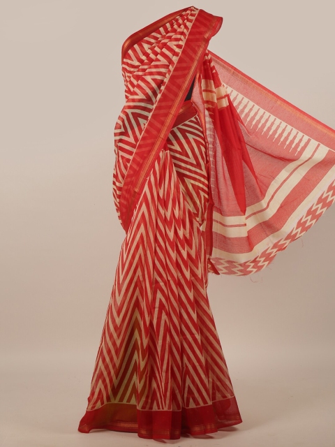 

Pothys Red & White Geometric Printed Cotton Blend Saree