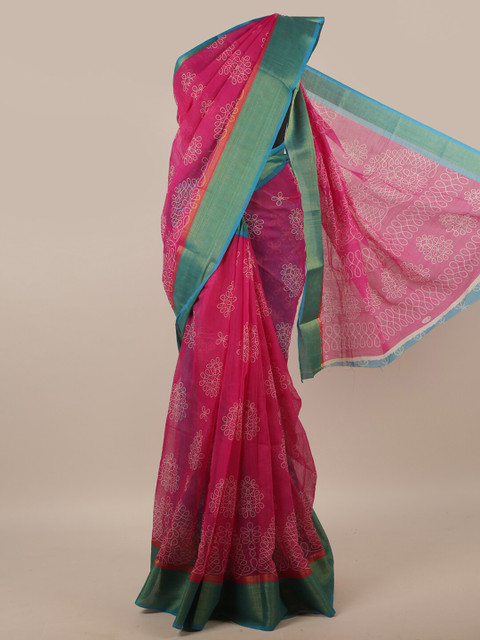 

Pothys Pink & Blue Ethnic Motifs Zari Saree