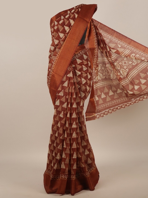 

Pothys Brown & Cream-Coloured Zari Saree