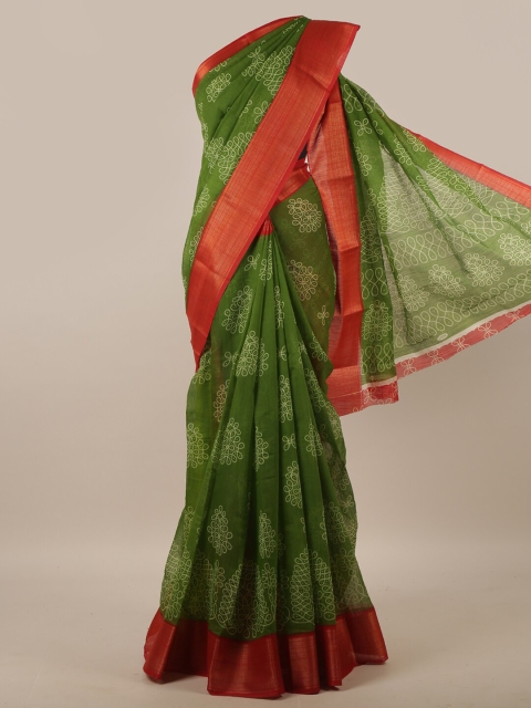 

Pothys Green & Red Ethnic Motifs Zari Saree