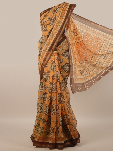 

Pothys Orange & Brown Floral Zari Saree