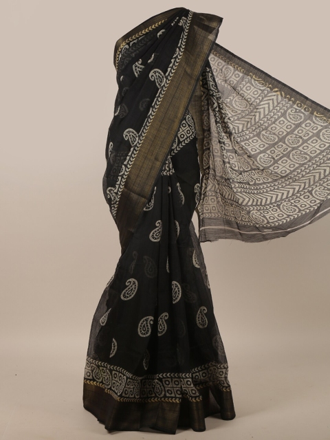 

Pothys Black & Gold-Toned Woven Design Zari Saree