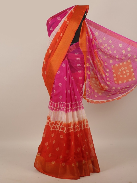 

Pothys Pink & Orange Bandhani Zari Saree