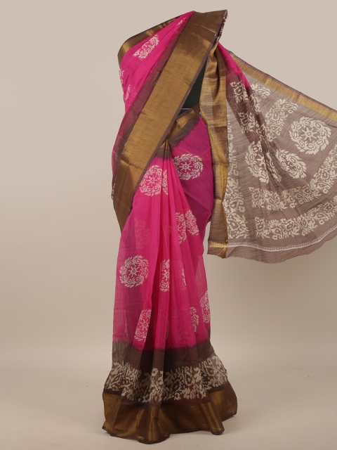 

Pothys Pink & White Ethnic Motifs Zari Saree