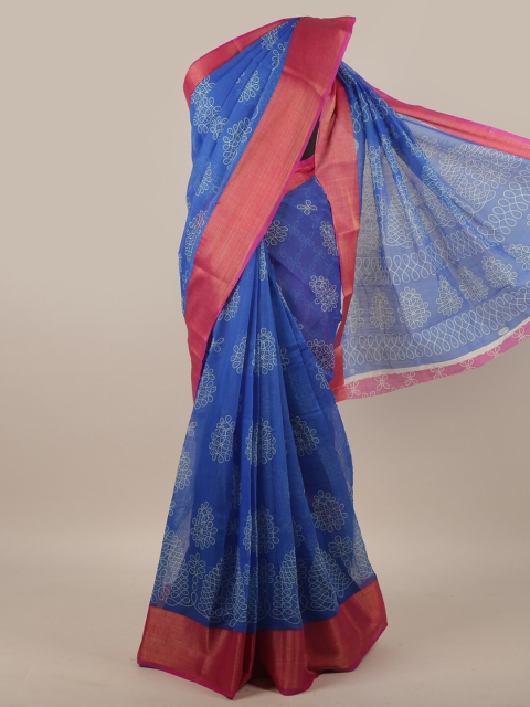 

Pothys Blue & Pink Ethnic Motifs Zari Saree