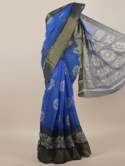 

Pothys Blue & White Floral Printed Zari Saree