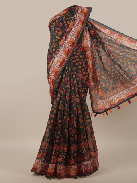

Pothys Green & Orange Ethnic Motifs Jute Silk Saree