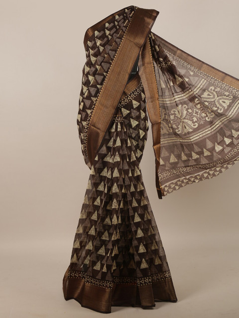 

Pothys Brown & Off White Zari Cotton Blend Saree