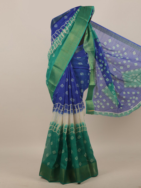 

Pothys Blue & Green Bandhani Printed Cotton Blend Saree