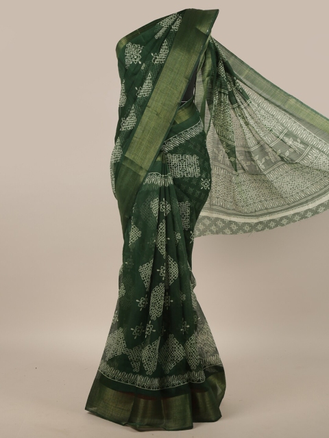 

Pothys Green & White Ethnic Motifs Cotton Blend Saree