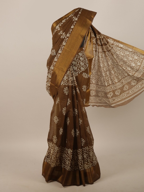 

Pothys Brown & Cream-Coloured Ethnic Motifs Printed Zari Saree