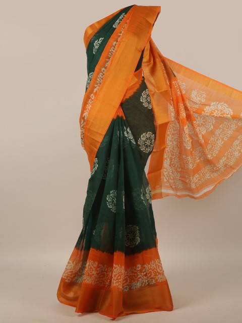 

Pothys Green & Orange Floral Zari Saree